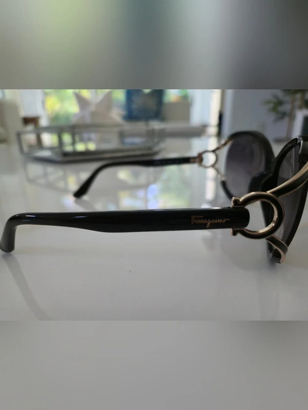 Salvatore Ferragamo Black Women's Sunglasses with Subtle Gold Accents